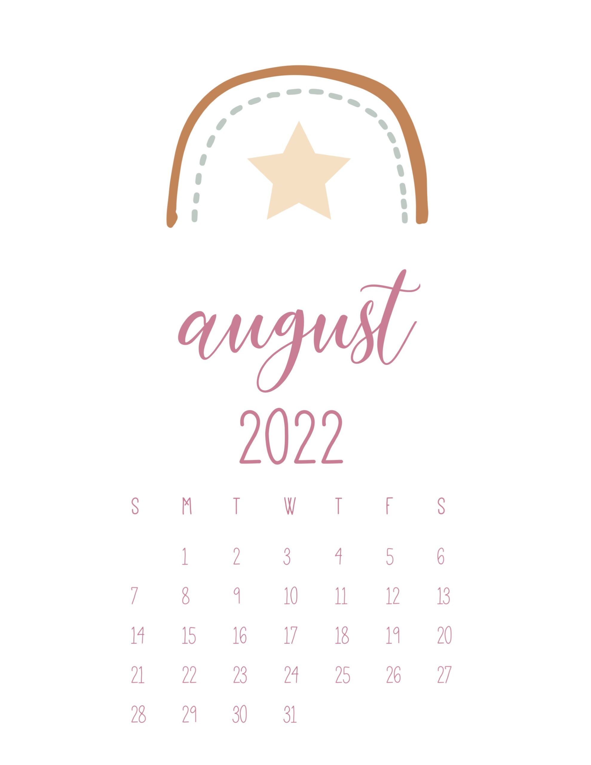Cute August Calendar 2022 Printable - Free Cute Printable Calendar 2022 August