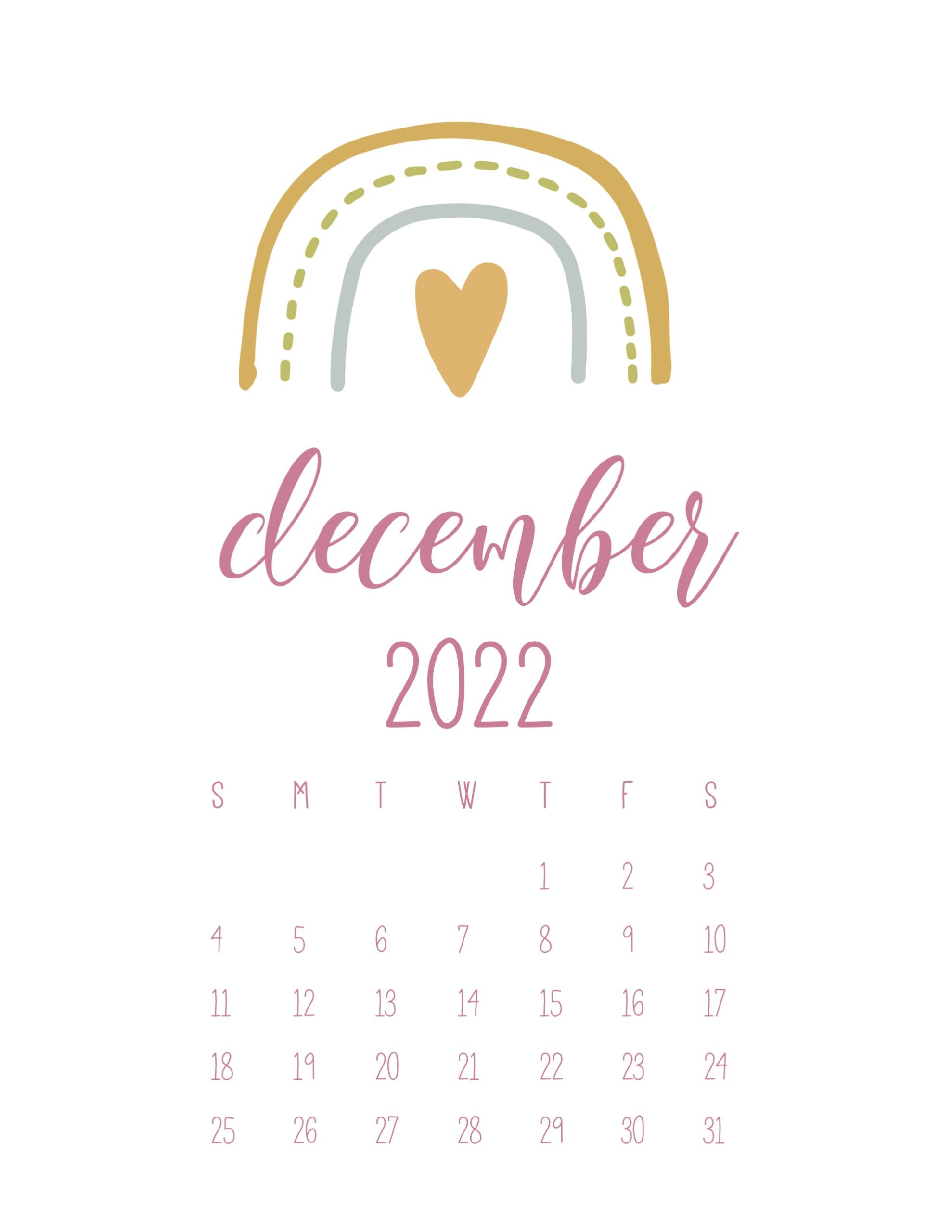 December 2022 Calendar Wallpaper Free Cute Printable Calendar 2022 - World Of Printables
