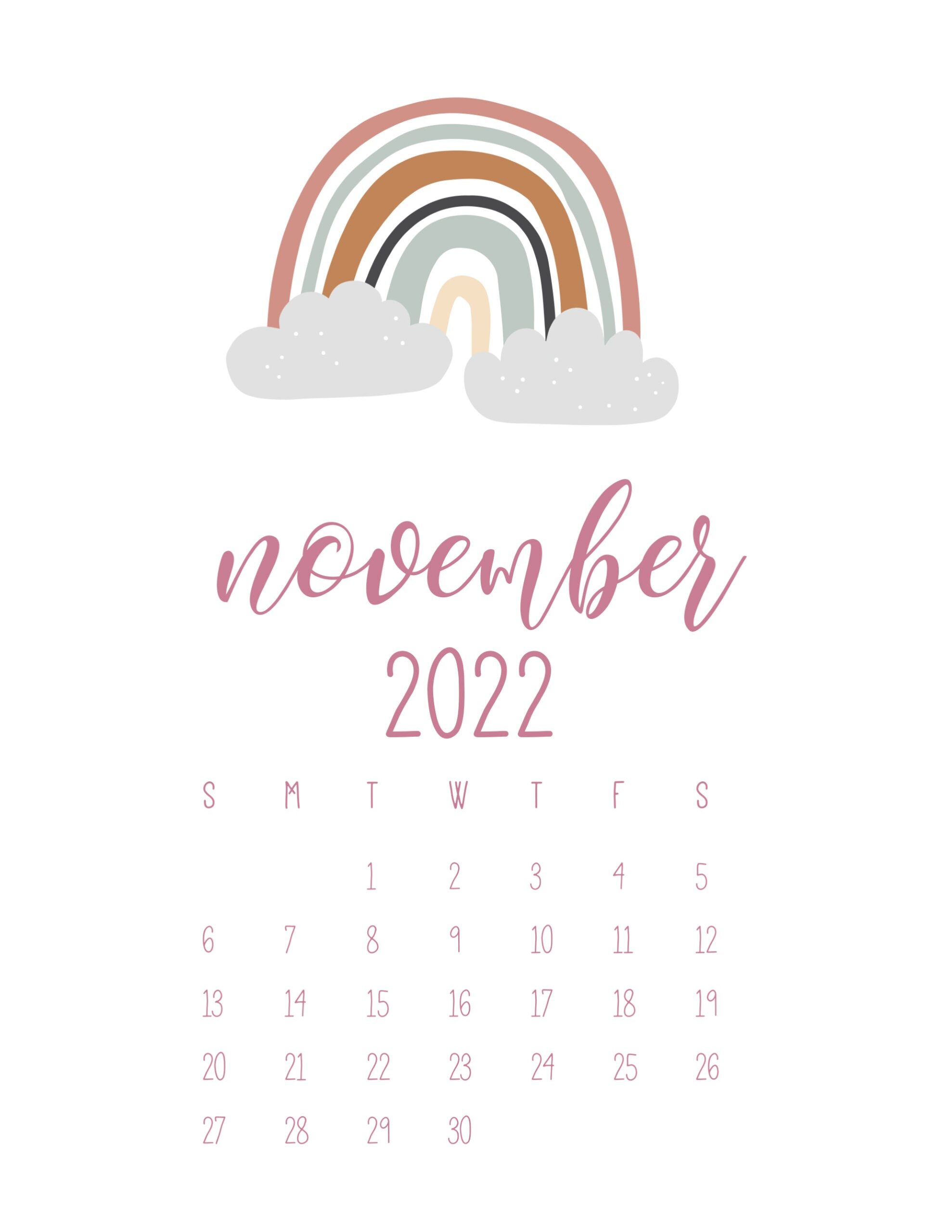 November 2022 Calendar Wallpaper Free Cute Printable Calendar 2022 - World Of Printables