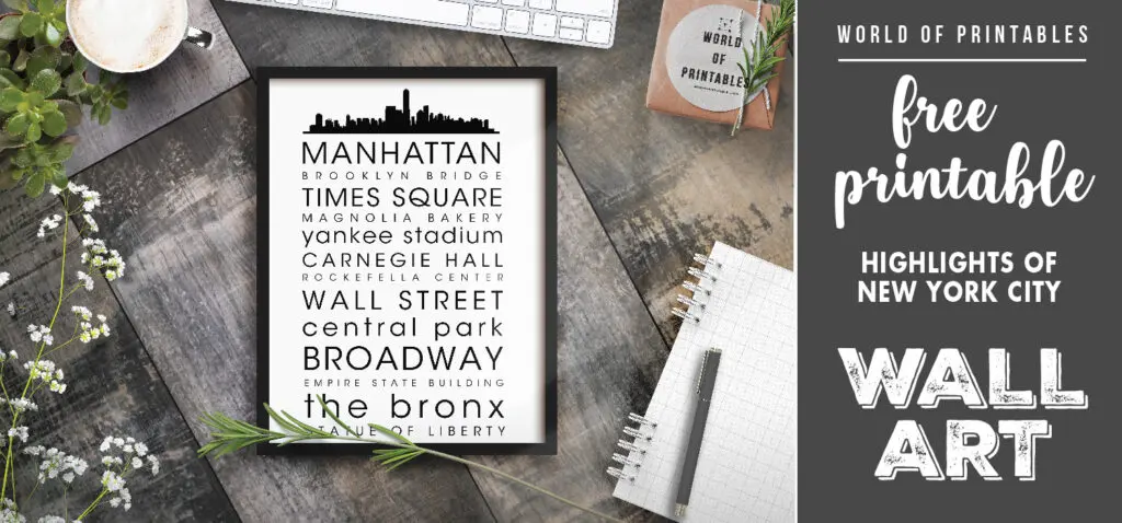 free printable wall art - highlights of new york city