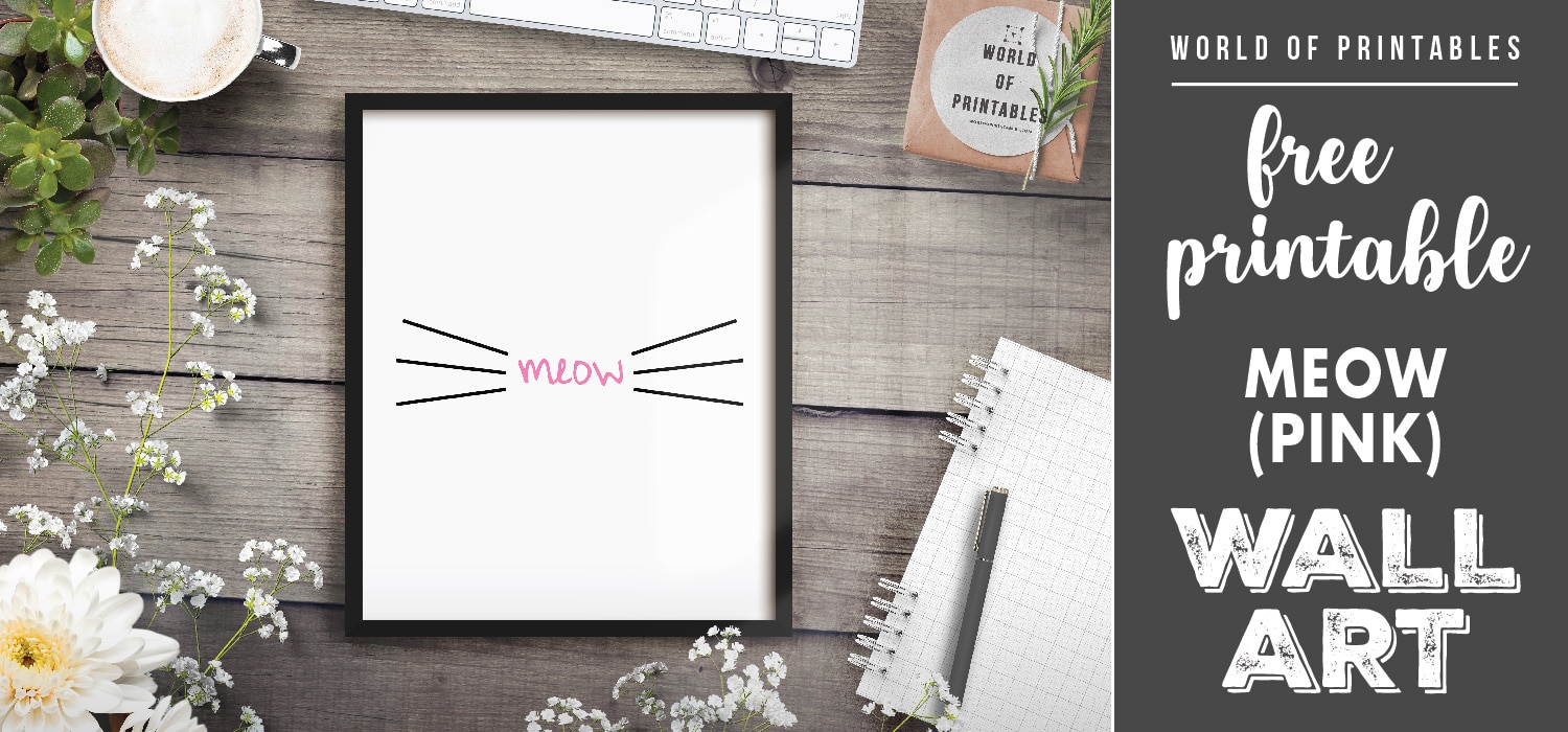 Free Printable Wall Art - Meow (pink) - World of Printables