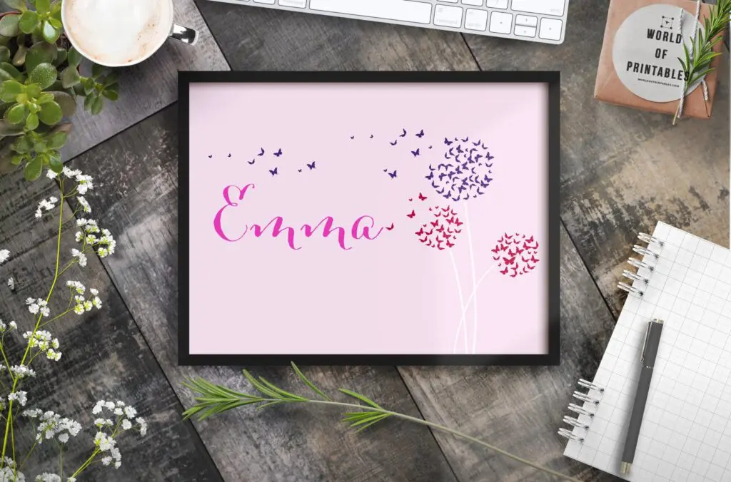 Girls name with blowing dandelions mockup 2 - Printable Wall Art