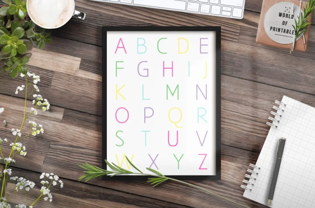 Alphabet print in pastel colors