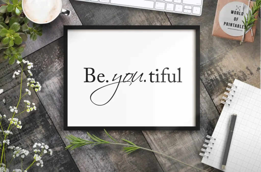 Be.you.tiful art print in black and white - free wall art
