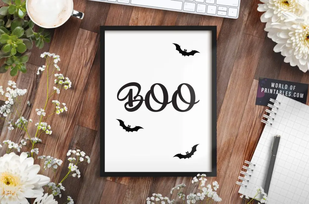 Boo Halloween black and white print - Free Printable Wall Art