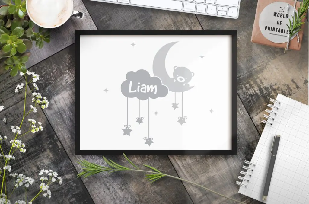 boys name in clouds with moon and teddy mockup - Printable Wall Art (1)