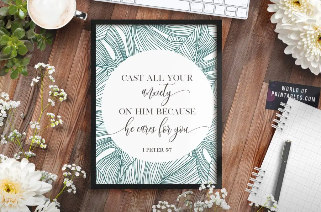 cast all your anxiety on him because he cares for you - Printable Wall Art