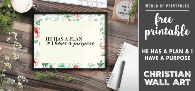 free christian wall art - he has a plan and I have a purpose - Printable