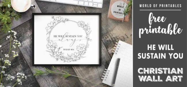 free christian wall art - he will sustain you-Printable
