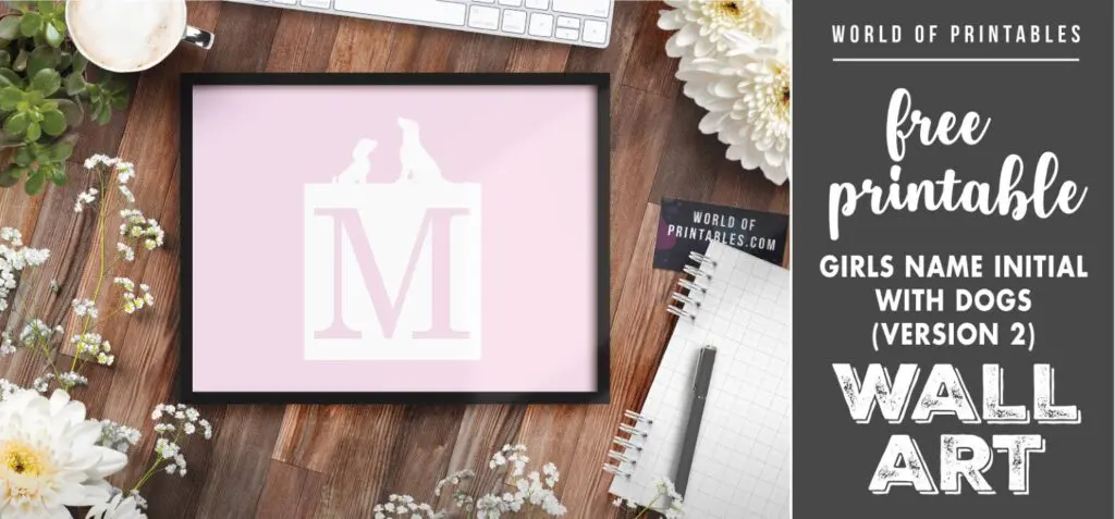girls name initial with dogs version 2- Printable Wall Art