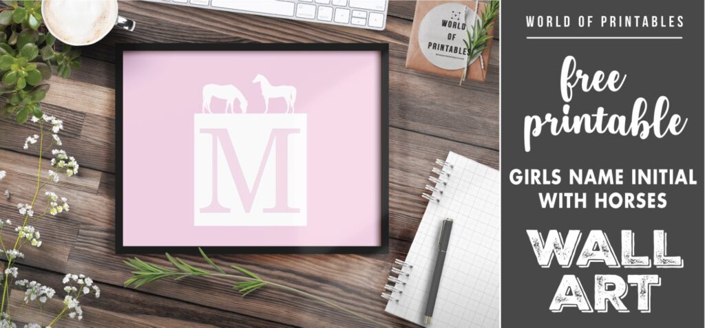 girls name initial with horses - Printable Wall Art