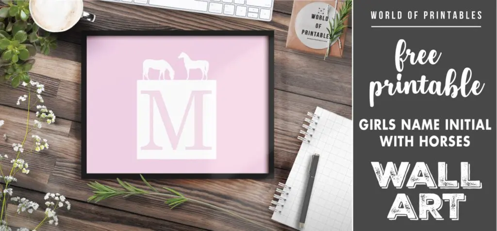 girls name initial with horses - Printable Wall Art