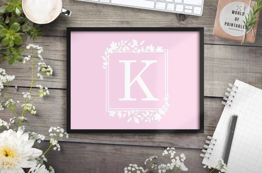 girls name monogram and initial with flowers 2 - Printable Wall Art