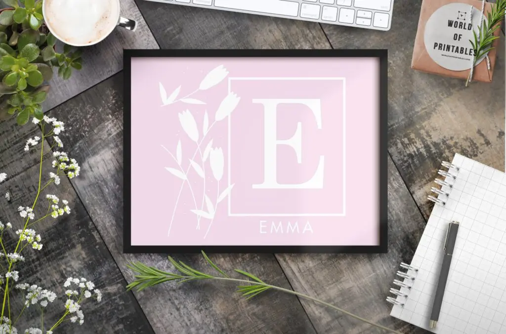 girls name monogram flowers and name 4 - Printable Wall Art