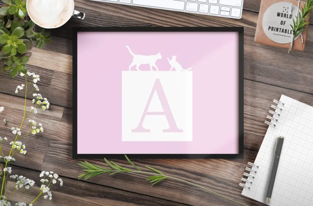 girls name monogram initial with cats - Printable Wall Art