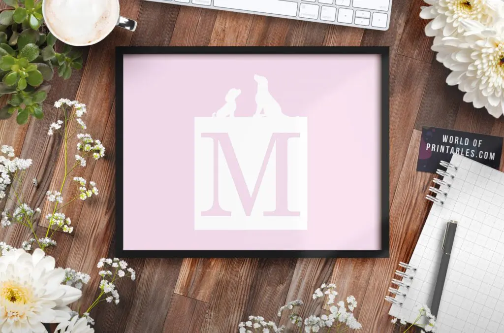 girls name monogram initial with dogs 1 - Free Printable Wall Art