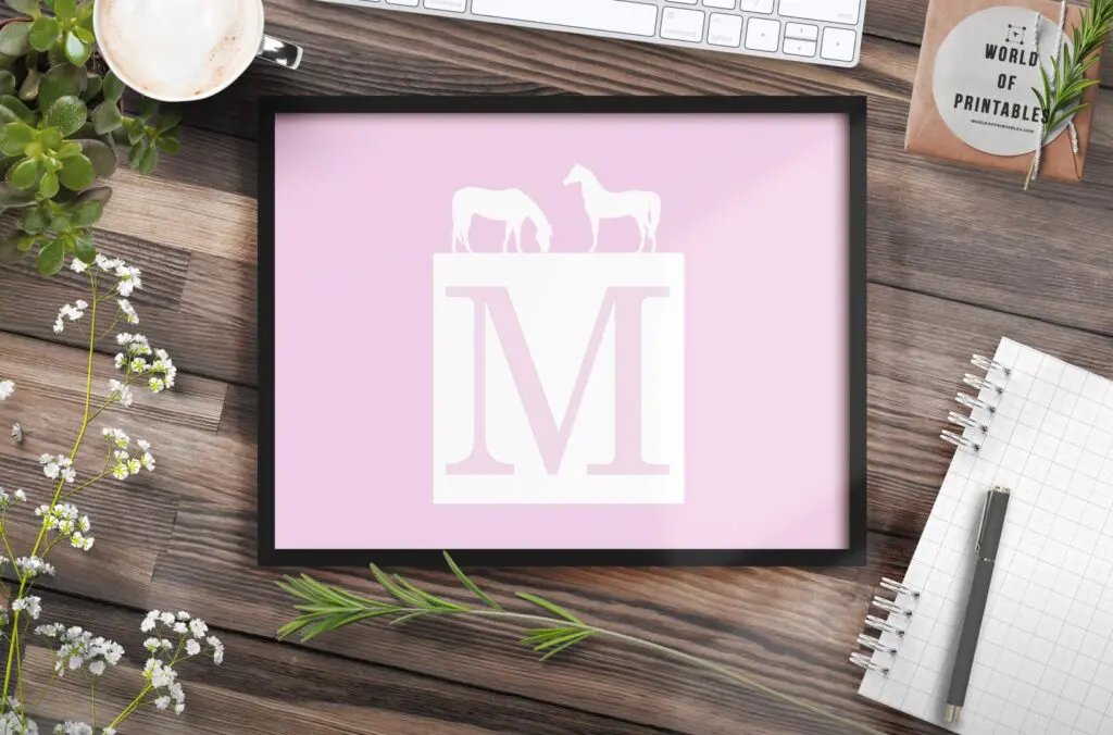 girls name monogram with horses - Printable Wall Art