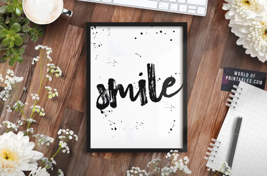 smile cursive brush wall art print - Free black and white minimalist Printable Wall Art