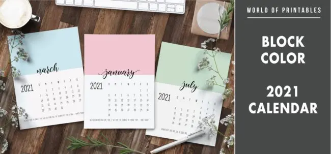 Block color 2021 calendar