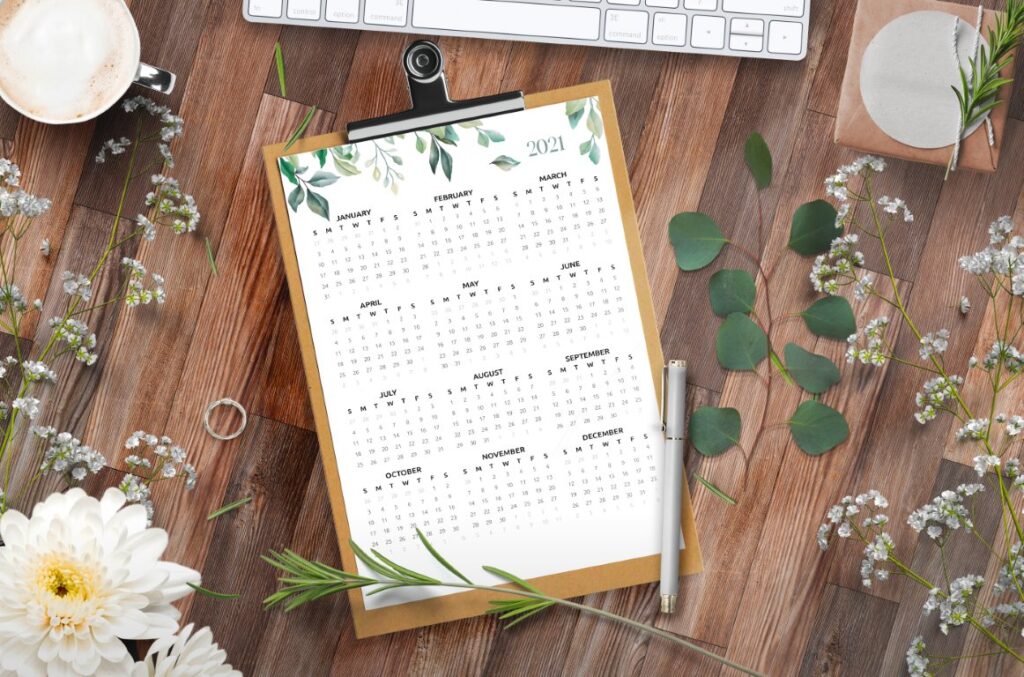 2021 One Page Botanical Calendar