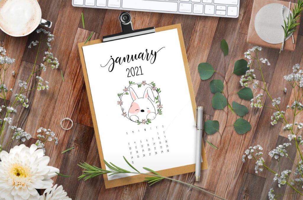 Cute Animals In Floral Frame 2021 Calendar 