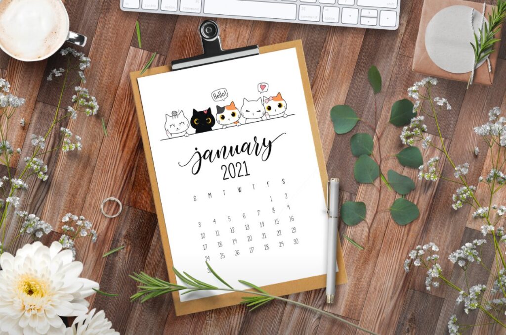 Peeking Cats 2021 Calendar Free Printable