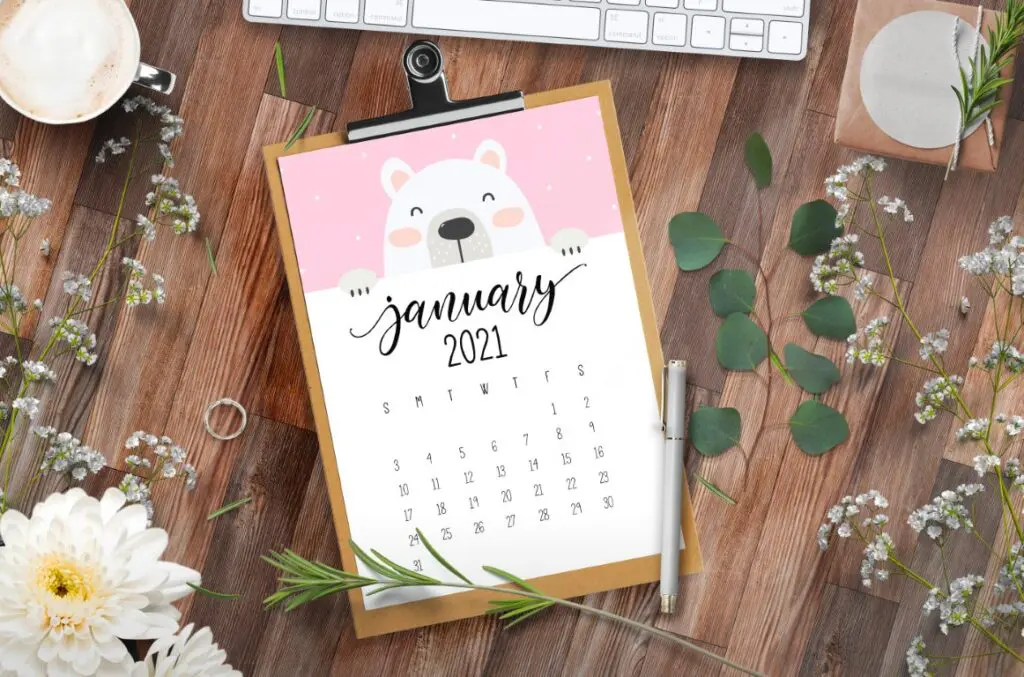 Cute Peeking Bear 2021 Calendar
