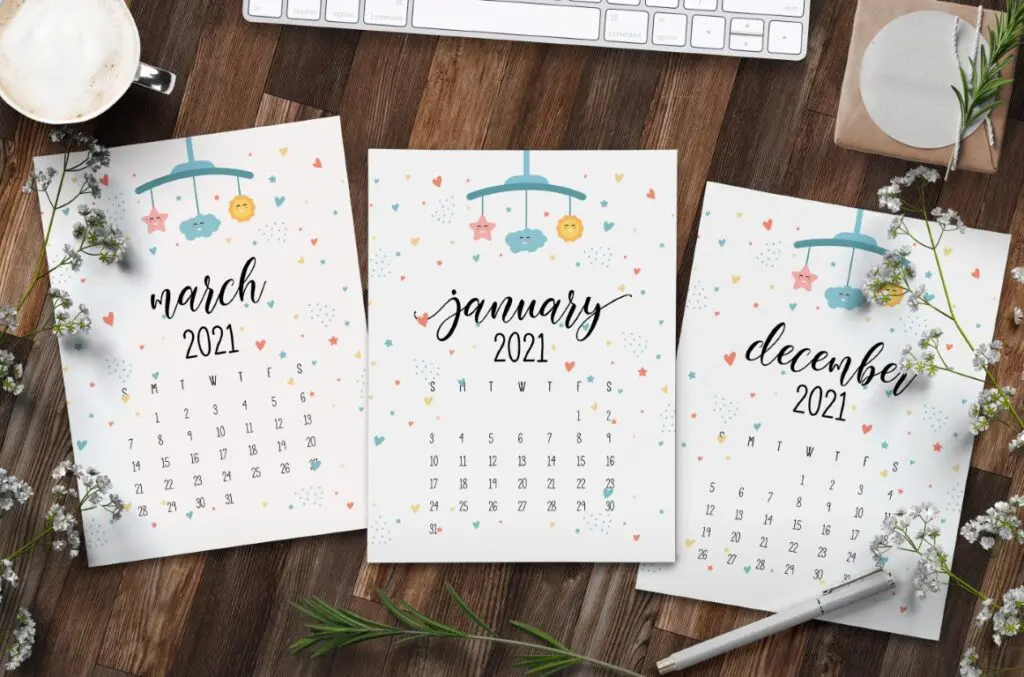 Free Printable Cute Nursery Mobile Calendar 2021