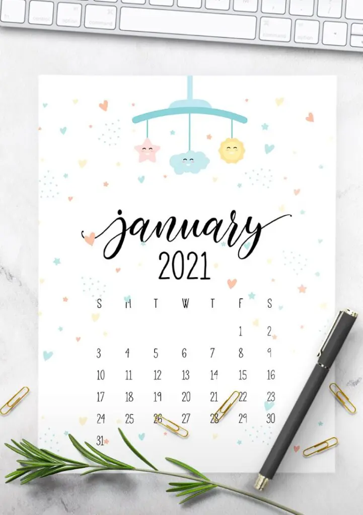 Cute Nursery Mobile Calendar 2021