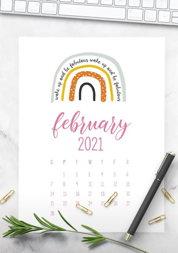 Free 2021 Calendar With Rainbows