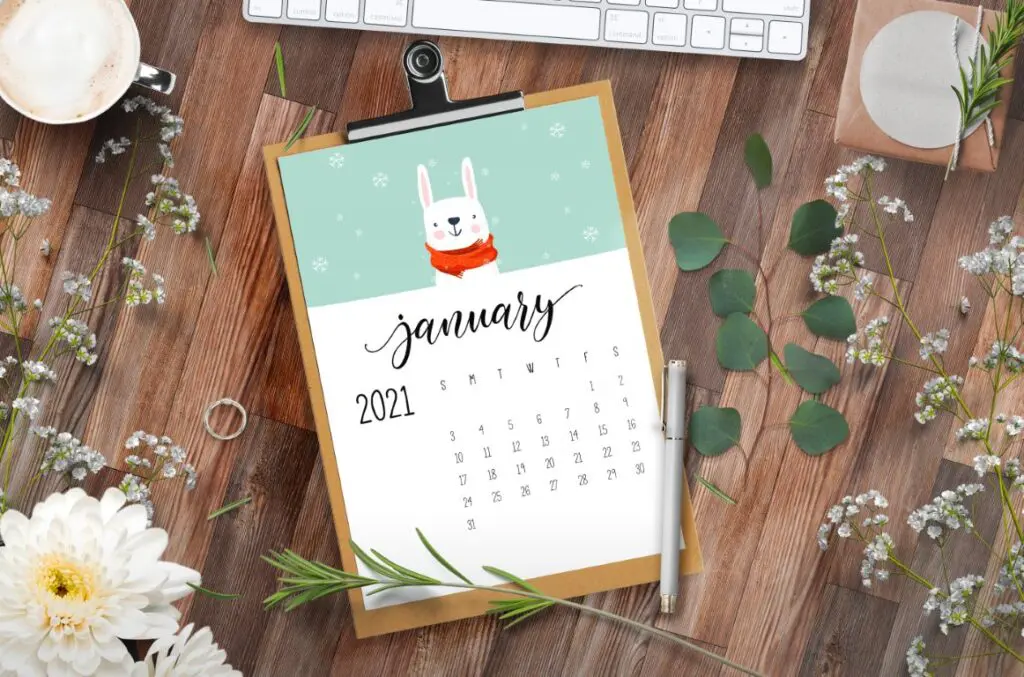 Cute Winter Animals Free 2021 Calendar Printable