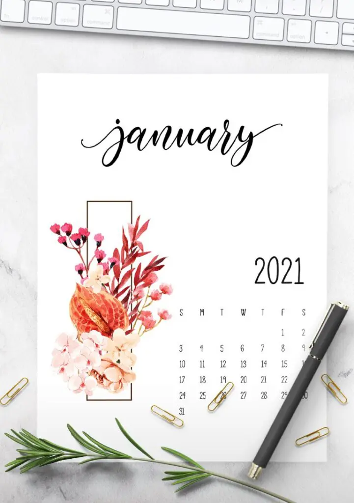 Floral 2021 Calendar Printable