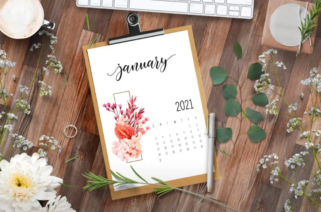 Floral Free Printable 2021 Calendar