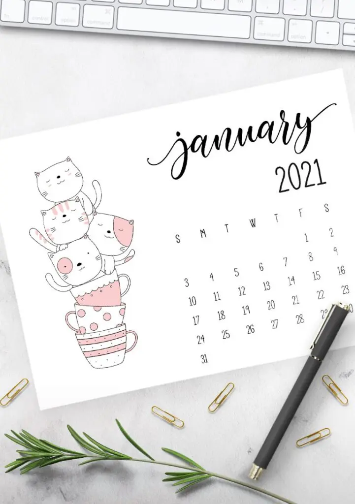 Stack of Kittens In Teacups 2021 Calendar
