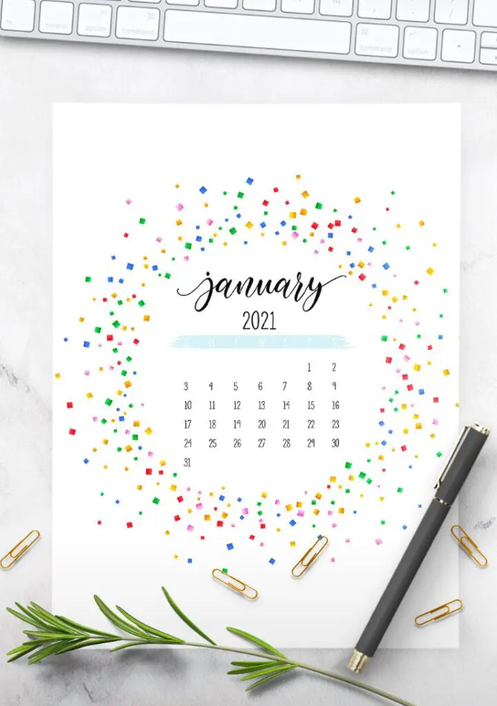 Colorful Free Printable 2021 Calendar