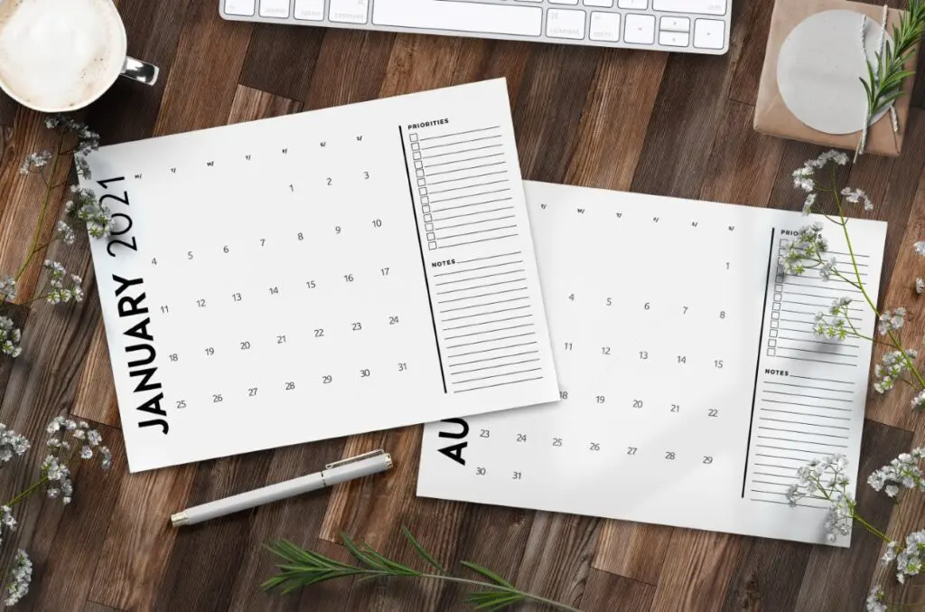 2021 Calendar Priorities And Notes Printable