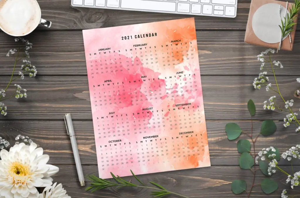 Free Printable Watercolor 2021 One Page Calendar