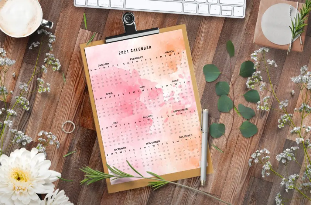 Watercolor 2021 One Page Calendar Printable