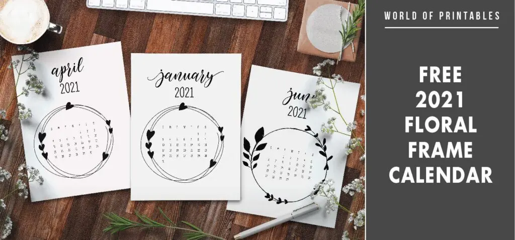 free 2021 floral frame calendar