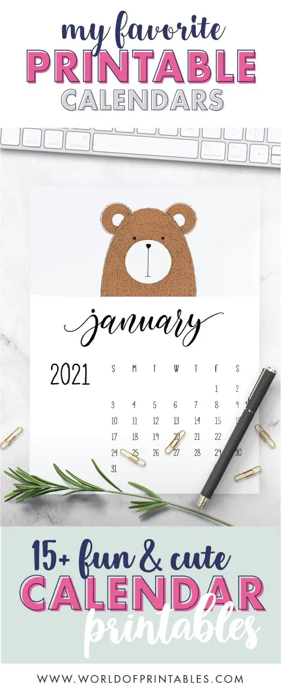 15 free fun and cute childrens calendars free printable 2021 - World of Printables