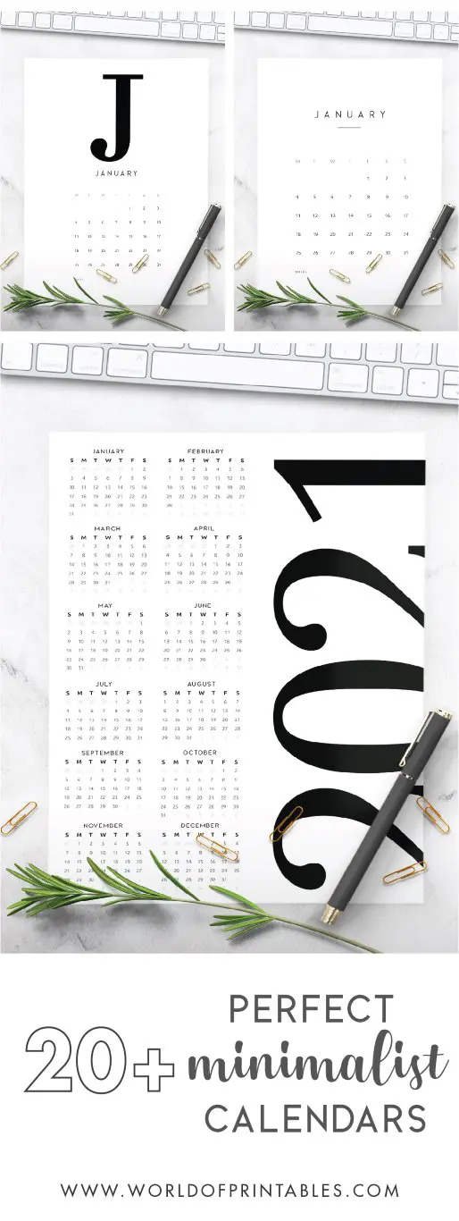20 minimalist calendars free printable 2021-01 - World of Printables
