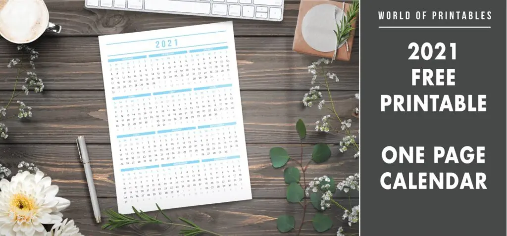 2021 Free Printable One Page Calendar