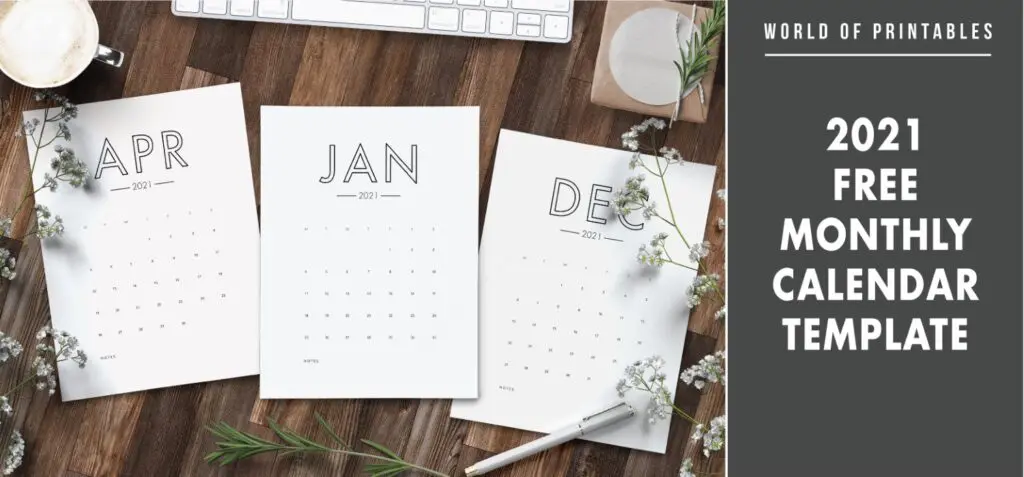 2021 free monthly calendar template