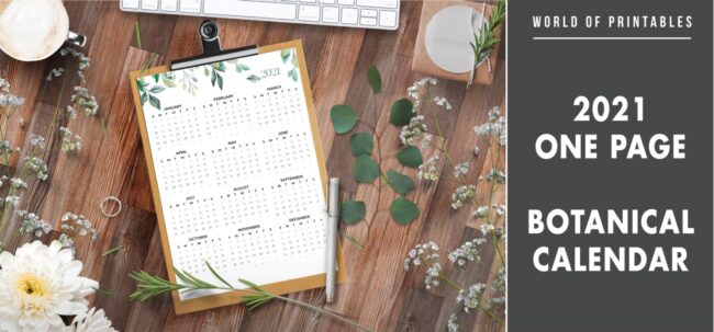 2021 one page botanical calendar