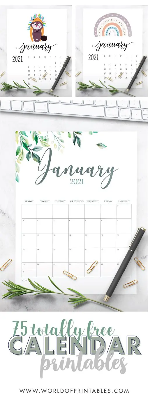 75 totally free calendar printables 2021-01 - World of Printables