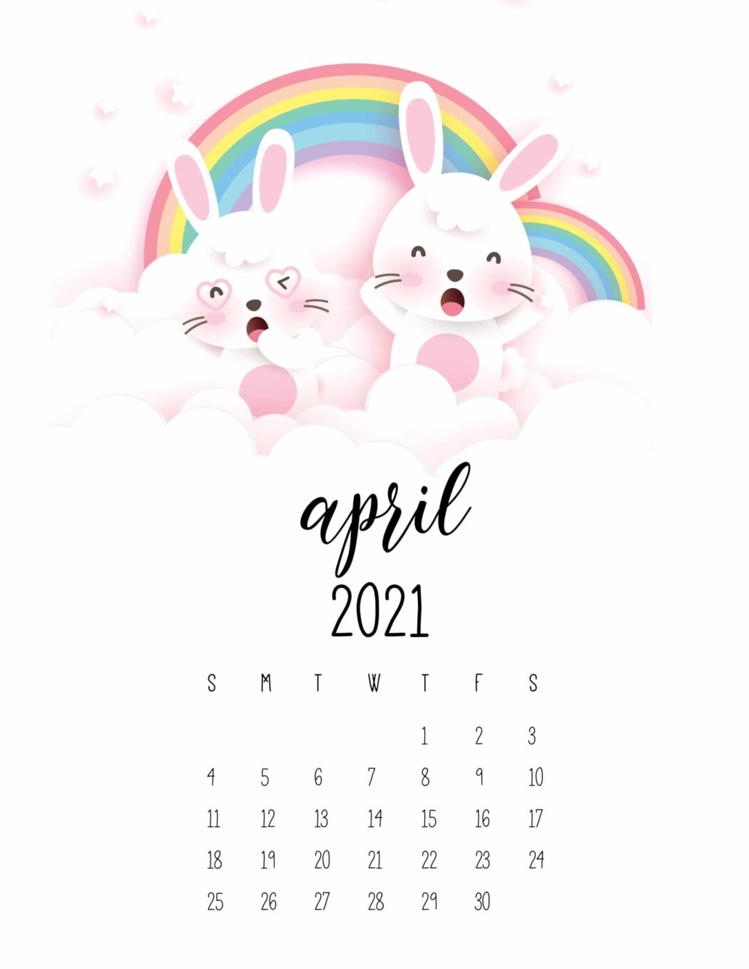 cute-rabbits-and-rainbows-2021-calendar-free-printabl-vrogue-co