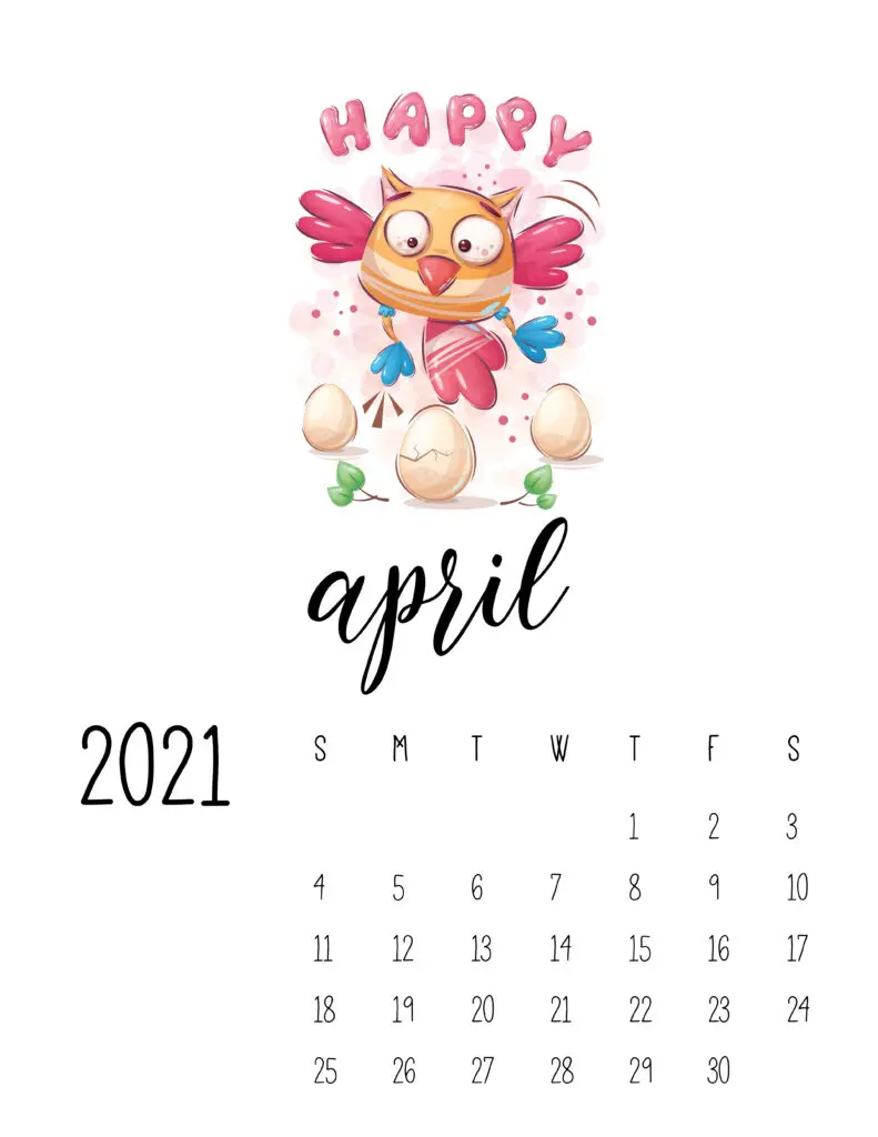 April 2021 Calendar with Cute Happy Animals