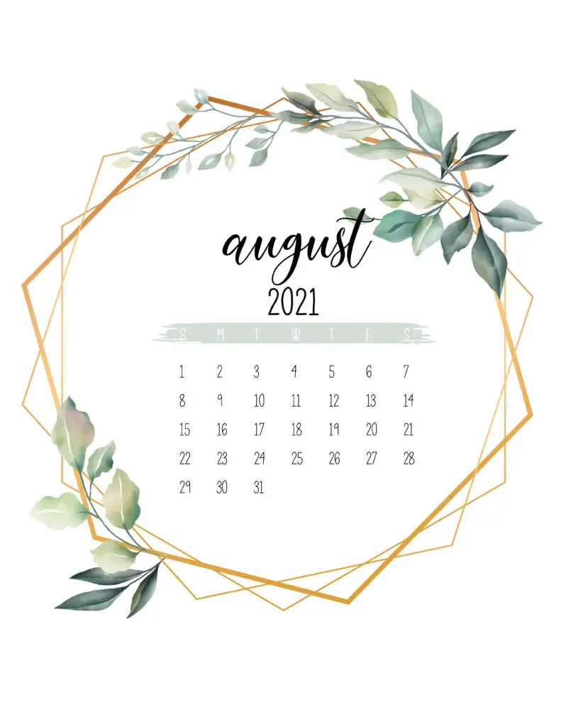 August 2021 Calendar Botanical Free Printable