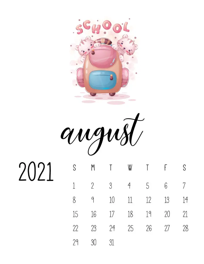 August 2021 Calendar with Cute Happy Animals