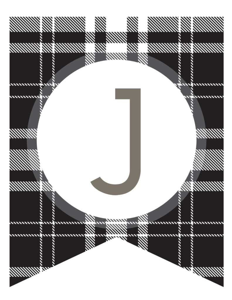 Free Printable black and white plaid banner letters. Customize this DIY printable banner. Birthday sign print out for birthday party